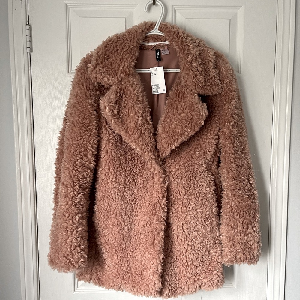 H&M Dusty Rose Teddy Coat (Size XS)